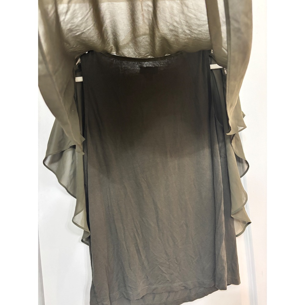 ALYX Womens Olive Green Layered Handkerchief Hem Chiffon Top Ring Shoulder 1X - Picture 5 of 7